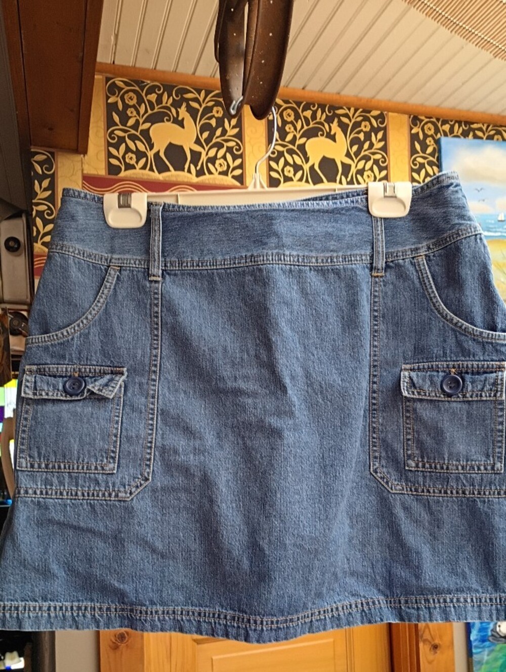 Denim Mini Skort with Front Patch Pockets - Blue